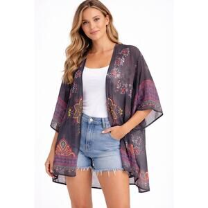 Women’s Sheer Floral Kimono Cardigan – Size L